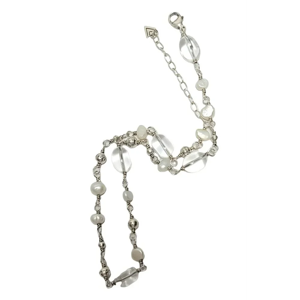 Silpada Sterling Silver 925 Beaded Rock Crystal Necklace Choker, 17” Long - Picture 3 of 5